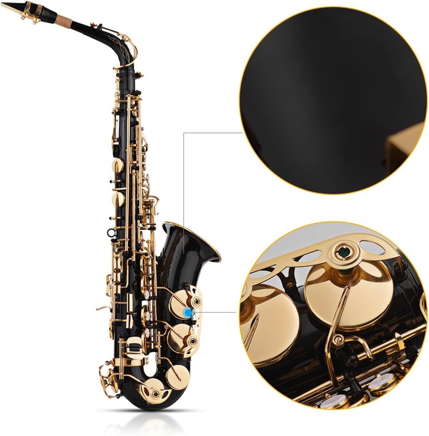 Sax Beginners Kit EB Alto Saxophone Sax Brass Lacquered Gold 82Z Key Type with Carry Case Gloves Cleaning Cloth Brush Sax Straps Reeds Wind Instrument