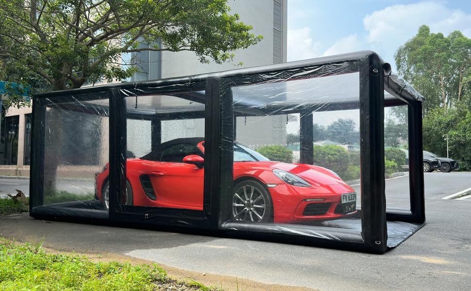 Portable Inflatable Car Cover Shield Garage Tent Airtight Ultimate Outdoor/Indoor Car Bubble Vehicle Shelter for Car Parking Painting Washing and Storage (Black, 19Ft L x9.2Ft W x6.6Ft H)