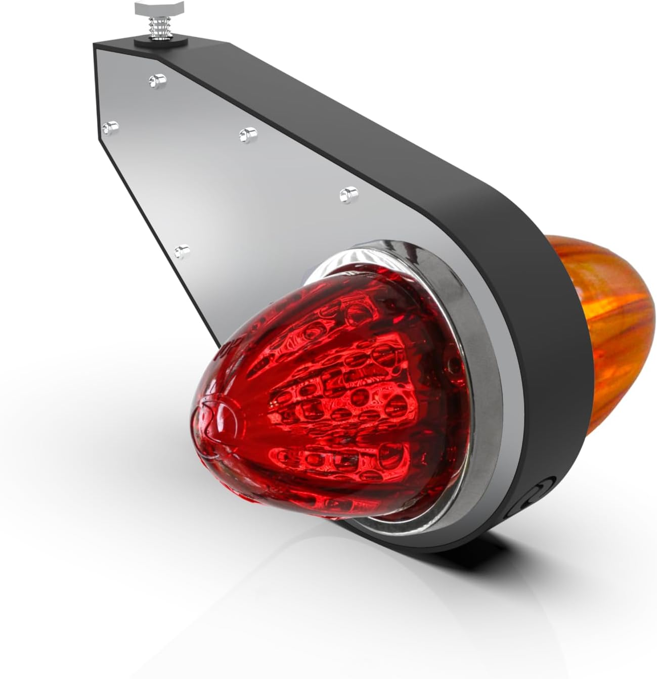 RoadWorks | ICON MXT Billet Mirror Bracket Lights with Amber and Red Watermelon Lights and Lenses, and Black Billet Frame | Pair | N19943