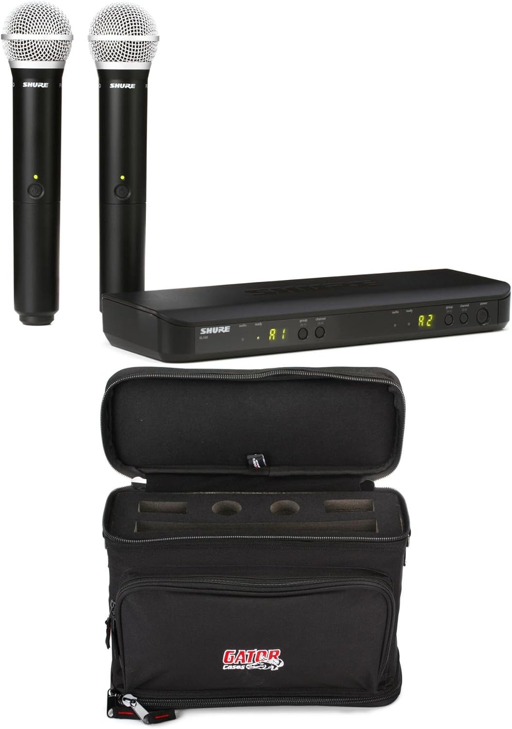 Shure BLX288/PG58 Dual Channel Wireless Microphone System - Handheld Mics with Bag, J11 Band, Professional Audio for Performances, Events, and Presentations, Reliable UHF Transmission, Easy Setup