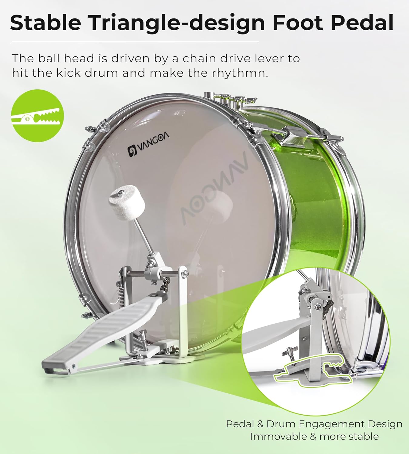 Kids Drum Set, 14 Inch Beginner Drum Kits, 3 Piece Drum Set for Kids Boys Girls Age 3-7, with Adjustable Throne, Cymbal Pedal, Drumsticks, Bright Green