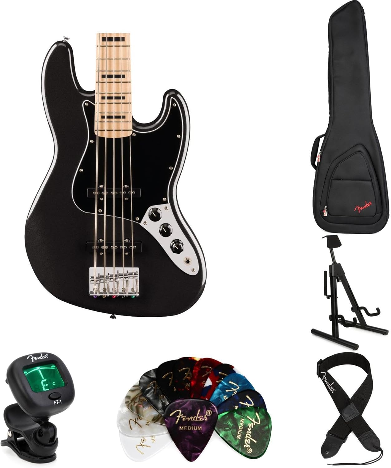 Squier Affinity Series Active Jazz Bass V Essentials Bundle - Black