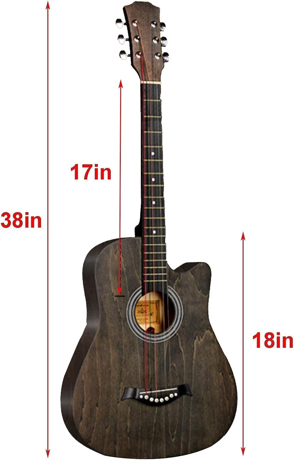 38 inch Classical Guitar Starter Kit with Bag Pick Steel String Veneer Acoustic Guitar Complete Accessories, for Kids(Size:38 inches,Color:#a)
