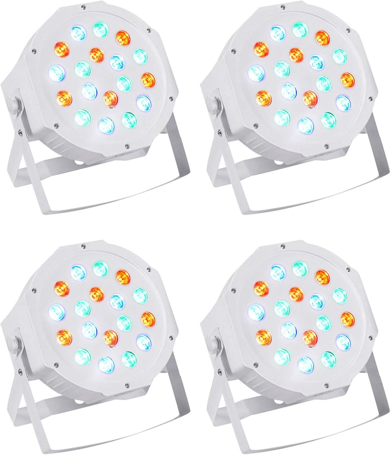 (4) Rockville RockPAR50 LED RGB Compact Par Can DJ/Club/Stage DMX Wash Light - White
