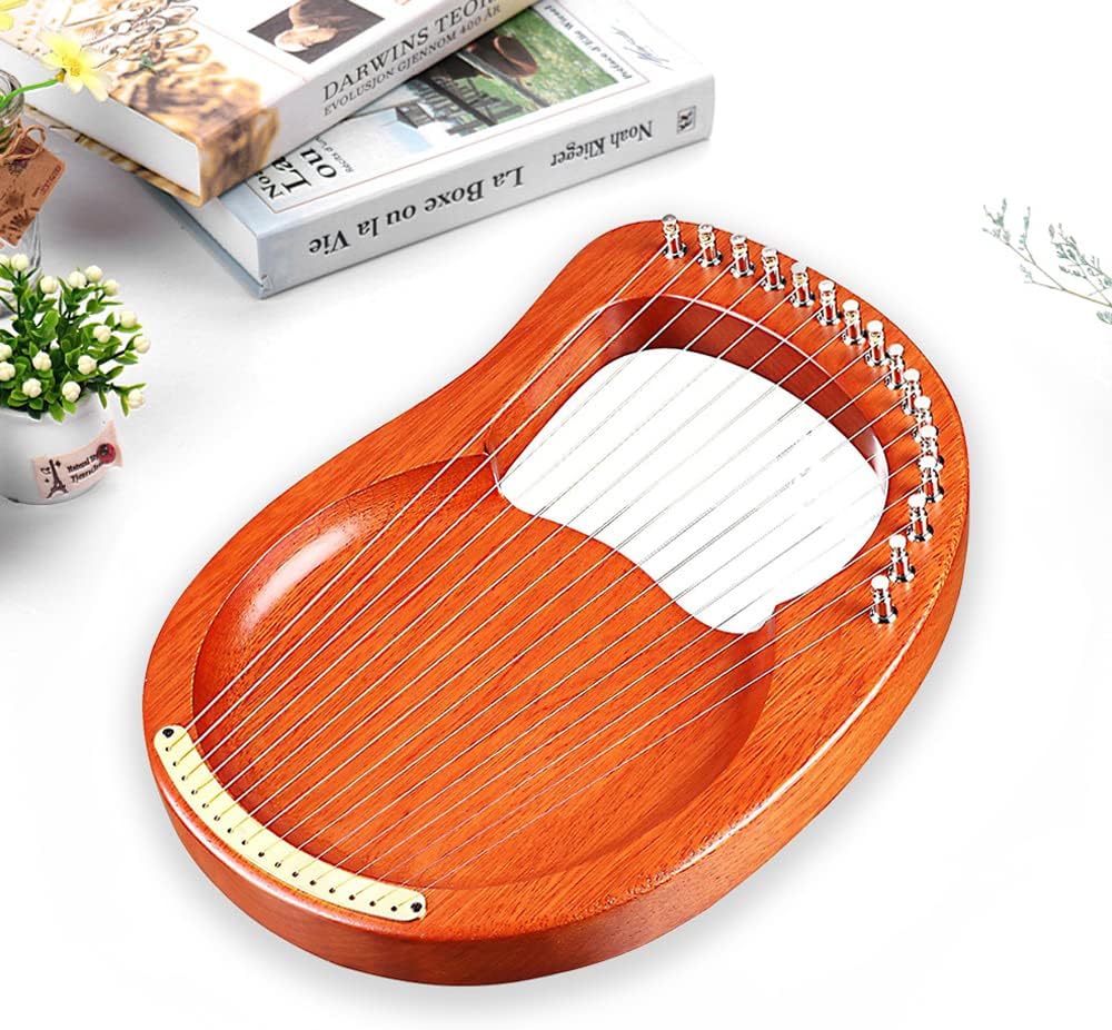 16-String Wooden Lyre Harp Metal Strings Mahogany Solid Wood String Instrument with Carry Bag Tuning Wrench Cleaning Cloth Strings