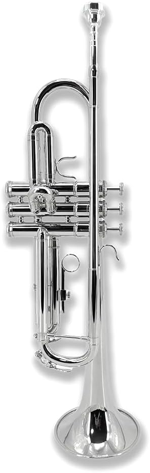 Bb Trumpet for Beginners - Student B-Flat Trumpet Set with 7C Mouthpiece, Hard Case, Gloves, Cleaning Cloth - Perfect Starter Brass Instrument (Silver)