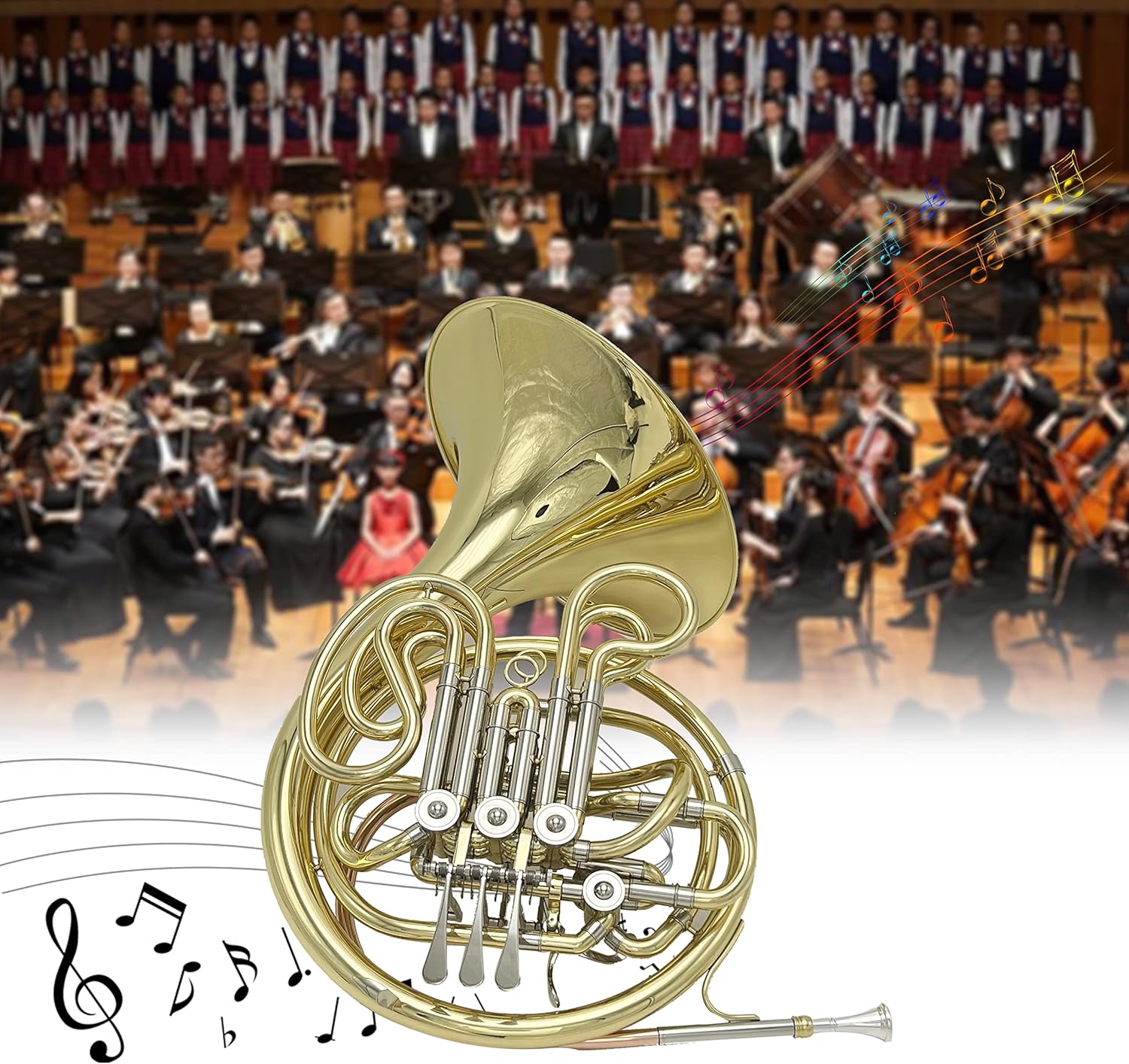 Double French Horn,4 Key Double Row French Horn for Beginners Examinations