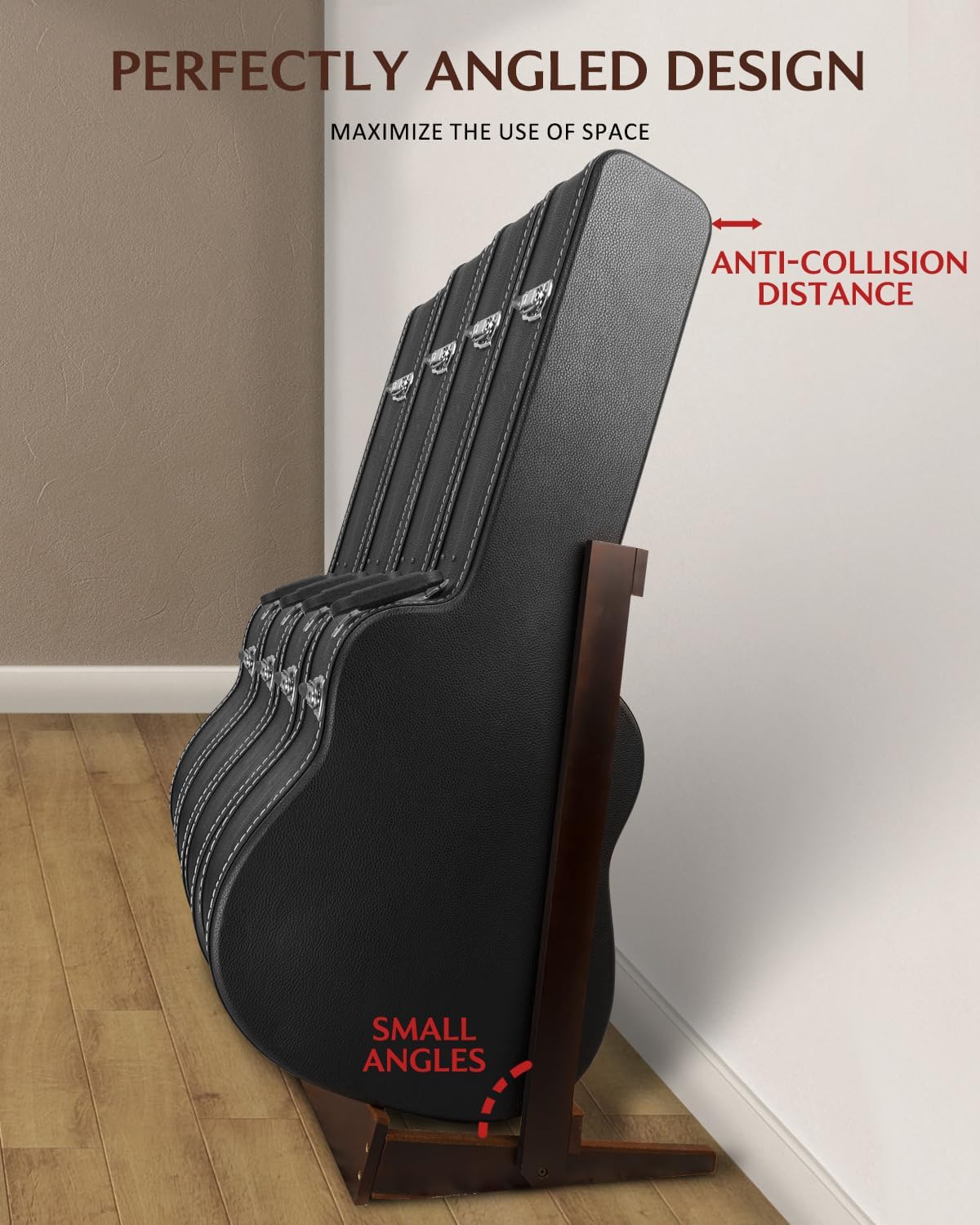 STRICH Guitar Case Rack, Hardwood Folding Multiple Guitar Case Stand for Efficient Space-Saving in Home Studios, SMT-20C Walnut Grain