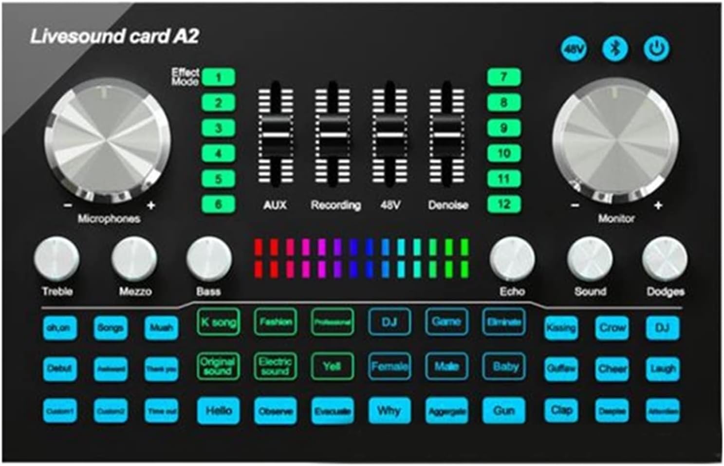 Professional Audio Mixer,A2 Live Sound Card Portable Bluetooth Sound Card Professional Adjustable Volume Audio For Music Recording Karaoke Singing