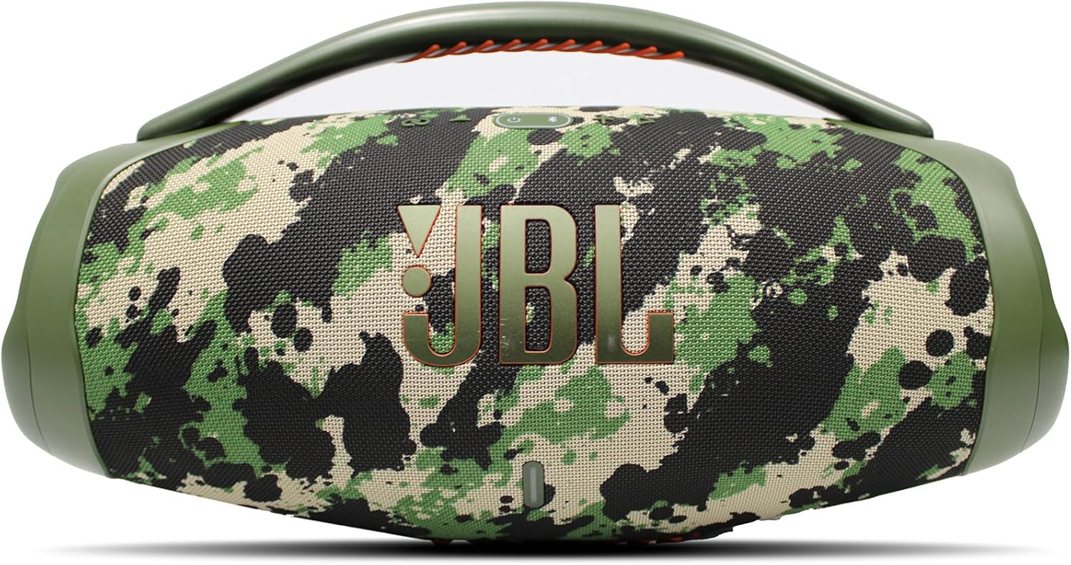 JBL Boombox 3 - Portable Bluetooth Speaker, IPX7 Waterproof, 24 Hours of Playtime (Squad) (JBLBOOMBOX3SQUADAM) + AUX Cable + USB-C Cable + Microfiber Cloth