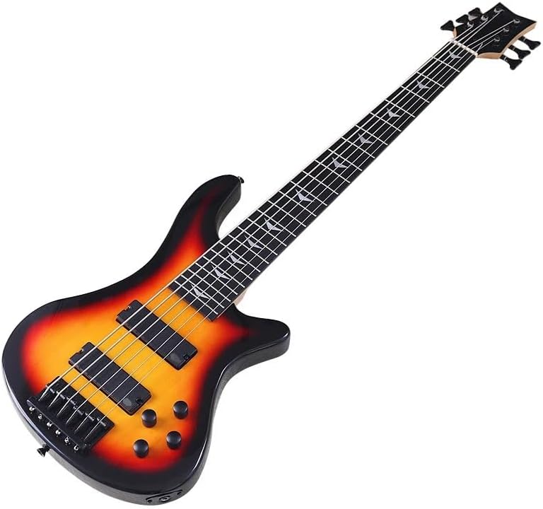 6-String Electric Bass Guitar, 43-Inch Full Size, Sunburst High Gloss Finish, Solid Basswood Body, Canada Maple Neck