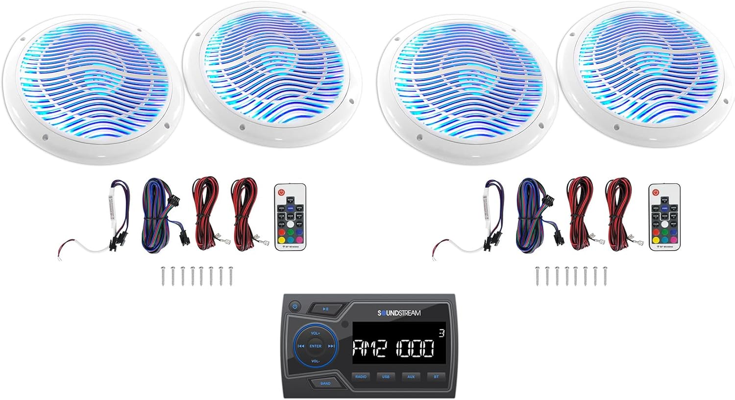 Audiosavings Bundle: Soundstream MHU-32 Marine ATV/UTV Digital Media Receiver Bluetooth/AUX/USB Bundle with (2) Rockville RMC65LW 6.5