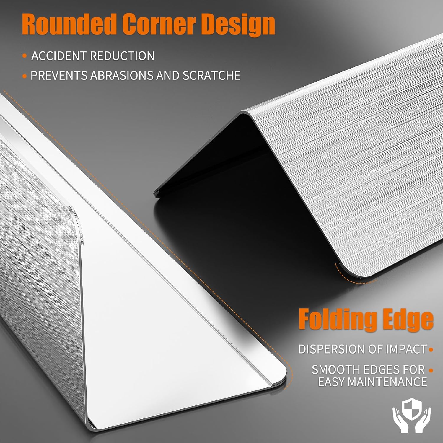 2x2x48 Inch 304 Stainless Steel Wall Corner Guards (10-Pack) Heavy Duty Rounded Corner Protector, Smooth Folded Edge Design for Wall Protection 90° Angle Metal Edge Guard