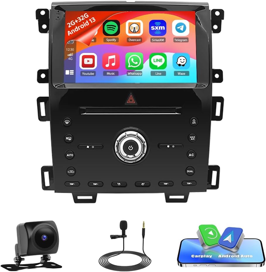 Car Radio Stereo for Ford Edge 2010-2015 with CarPlay Android Auto, 9 Inch HD Touchscreen Radio Bluetooth FM/RDS WiFi SWC + AHD 2+32G Car Radio Receiver Backup Camera/Microphone
