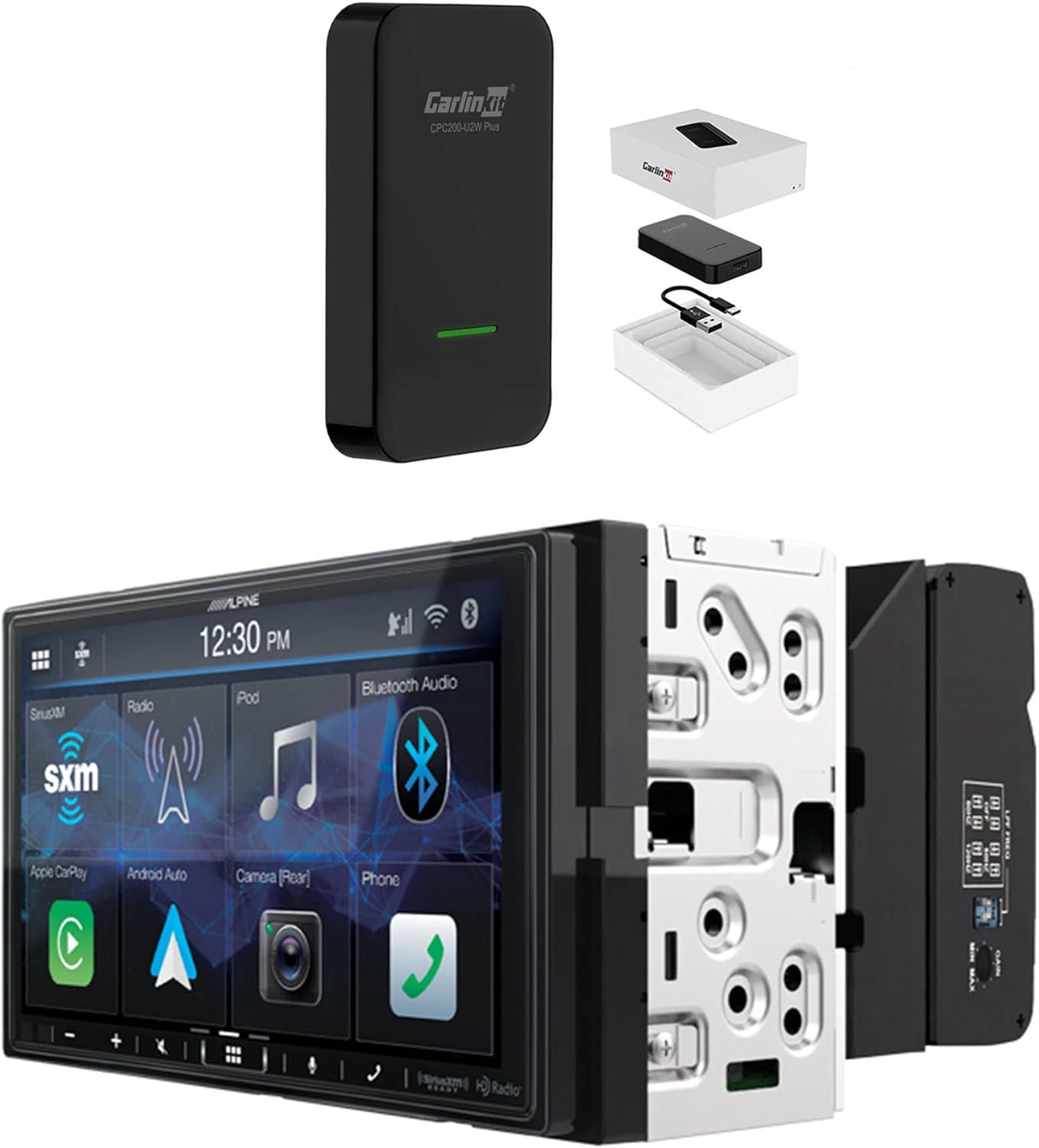 Alpine ILX-407 Digital Media Receiver with a Wireless CarPlay Adapter