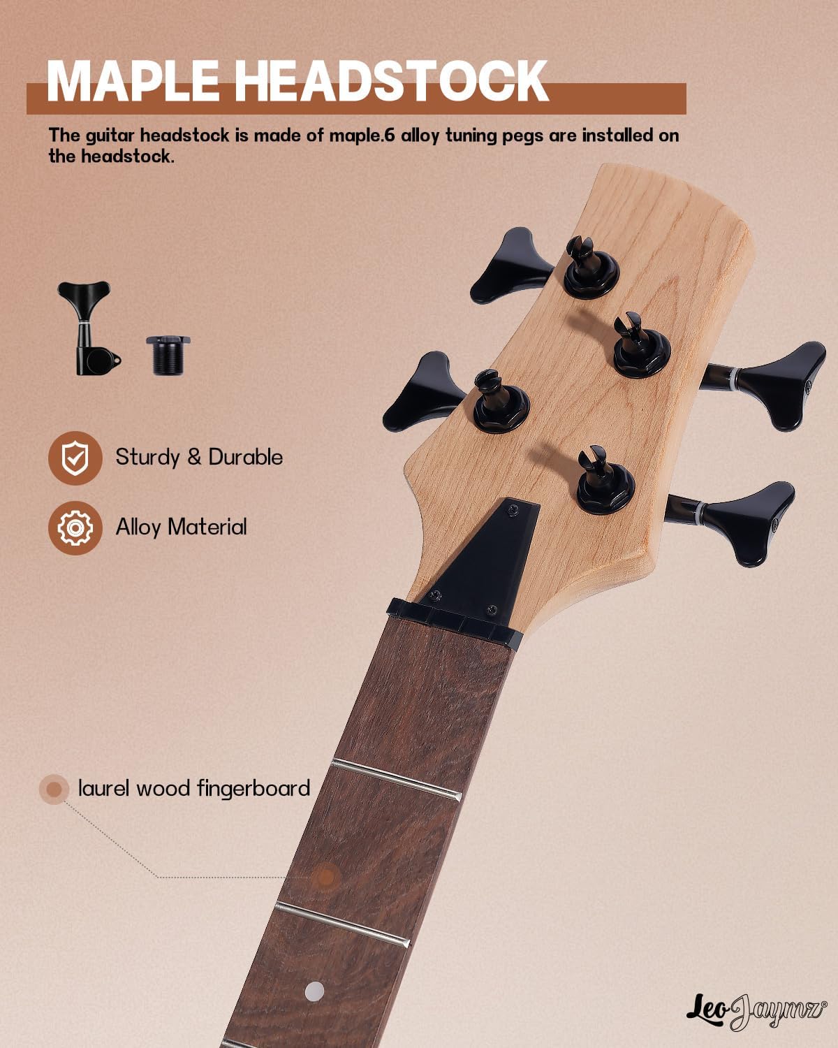 Leo Jaymz DIY Electric Bass Guitar Kits -Roasted Ash Body,Roasted Maple Neck and Ebony Fingerboard - Fully Components Included (IB 4Strings)