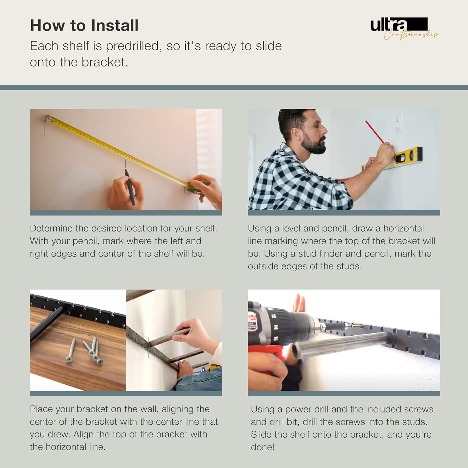 UltraShelf Solid Wood Floating Shelf for Wall Decor, Walnut, 18