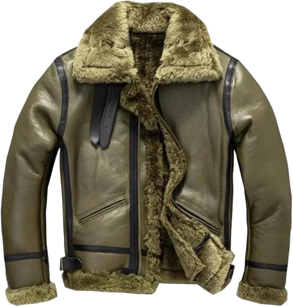 Men Winter Real Sheepskin Pilot Jacket Super Warm Genuine Sheep Leather Bomber Fur Jacket