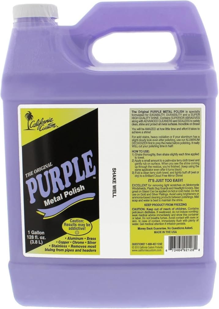 Products – Purple Metal Polish 1 Gallon Size - No Silicone, Body Shop Safe, Great for Aluminum, Brass, Copper, Chrome, Silver, Stainless and Gold, Motorcycle, Boat, RV