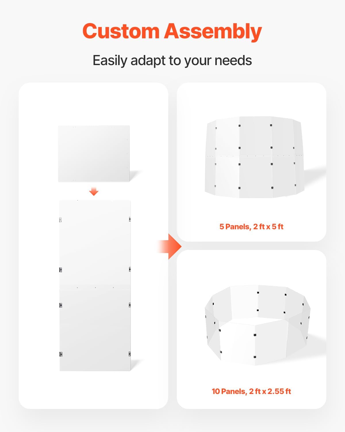 VEVOR 5 Panel 2 ft x 5 ft Portable Acrylic Drum Shield with Zinc Alloy Hinges for Church Concert Halls Music Festivals, Drum Sound Barrier Suitable for Practice Performance