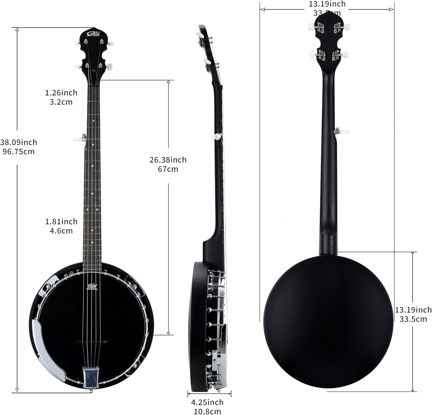 5 String Full Size Acoustic Electric Banjo Solid Back Remo Ebony Black Top Sapele Body Material Sapele Back Material Type Okoume Neck Material Type