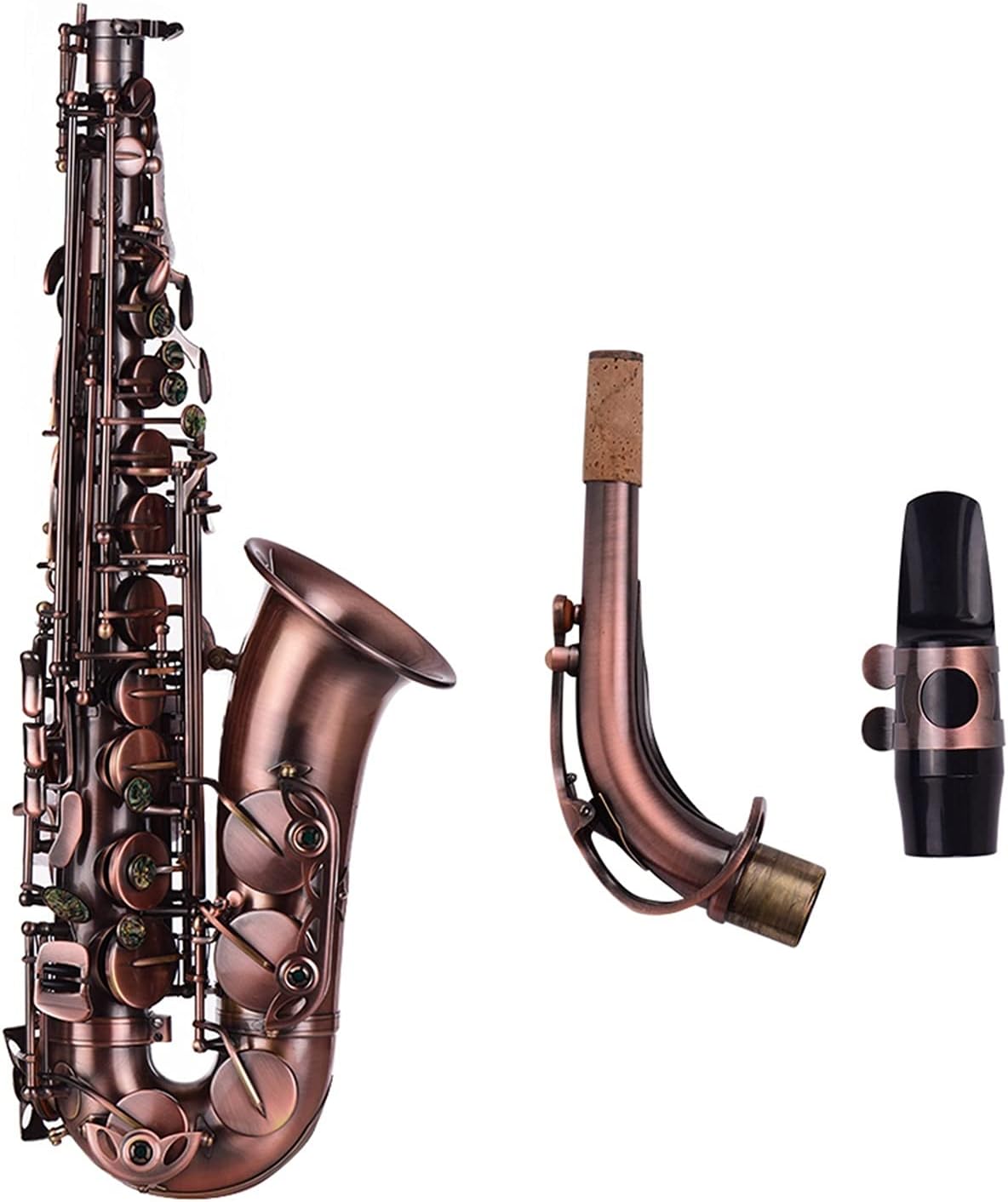 Professional Saxophone High Grade Red Bronze Bent EB Alto Saxophone E-Flat Sax Carved Pattern Woodwind Instrument with Carry Case Gloves Brass Sax Beginners Kit
