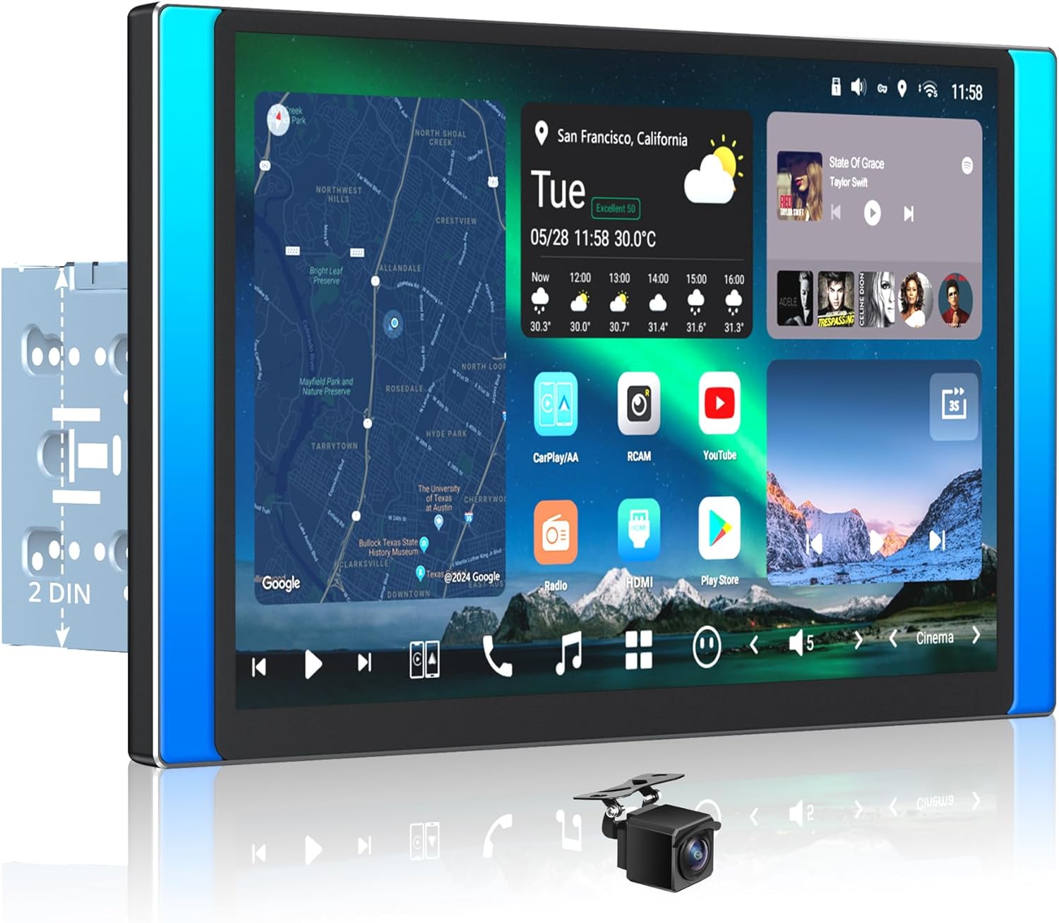 AC-FHD02LR 1080P Backup Camera with Recording,for X10G225E,12.5 inch QLED AI Android Double Din Car Stereo, 8G+128G, 4G LTE,Wireless Carplay & Android Auto,Dual Bluetooth & WiFi