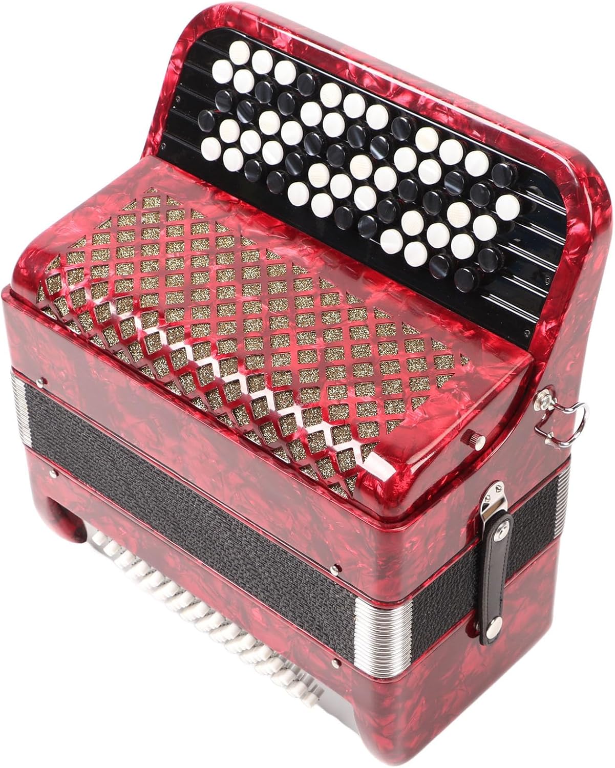 62 Keys Accordion 60 Bass Button Accordion Kids Educational Musical Instrument with Straps Red