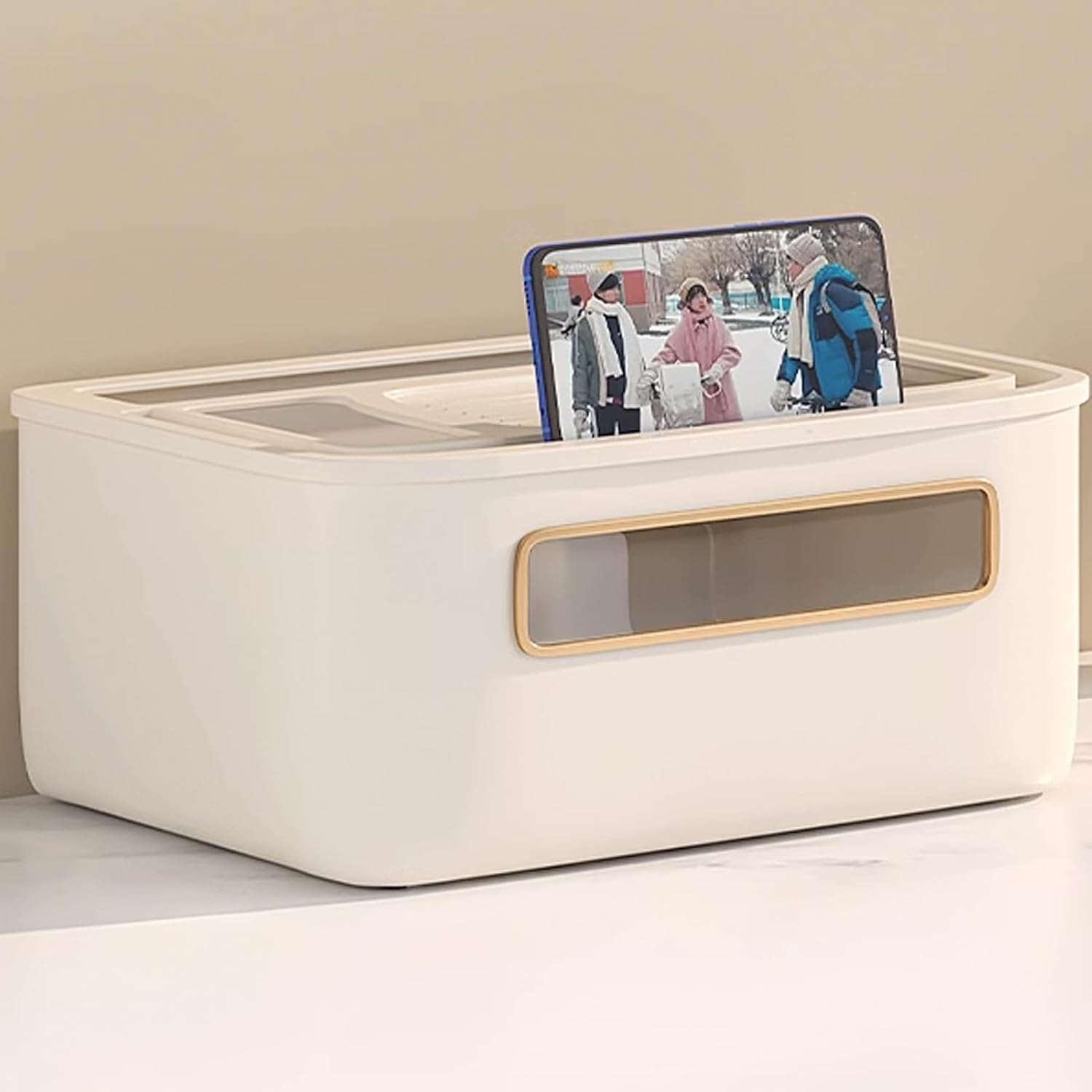 WiFi Router Storage Box, Router Hider Box, Multi-Layer Desktop Cable Storage Box, Router Decorative Box Wall Mount, PP Cable Power Socket Organizer Box Shelf(White,13.8cm/5.4in)