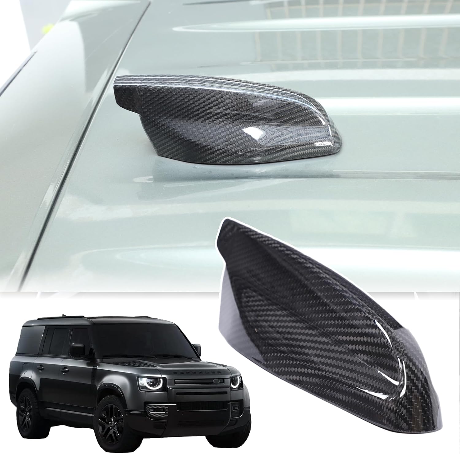 Car Shark Fin Antenna Cover Compatible with Land Rover Defender 90 110 130 2020-2024 Carbon Fiber Antenna Toppers Cover Vehicle Shark Fin Shape Cover with Adhesive Tape