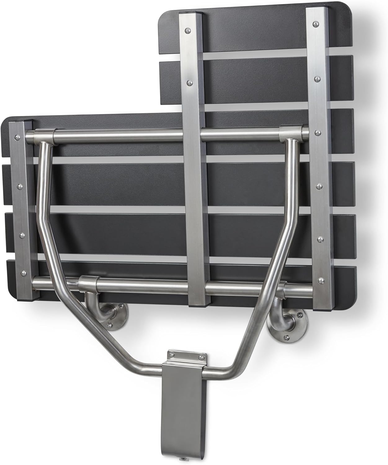 Seachrome 28-inch x 22.5-inch ADA Wall Mount Folding Transfer Bench Shower Seat, Left-Handed, Black Slatted Phenolic Seat