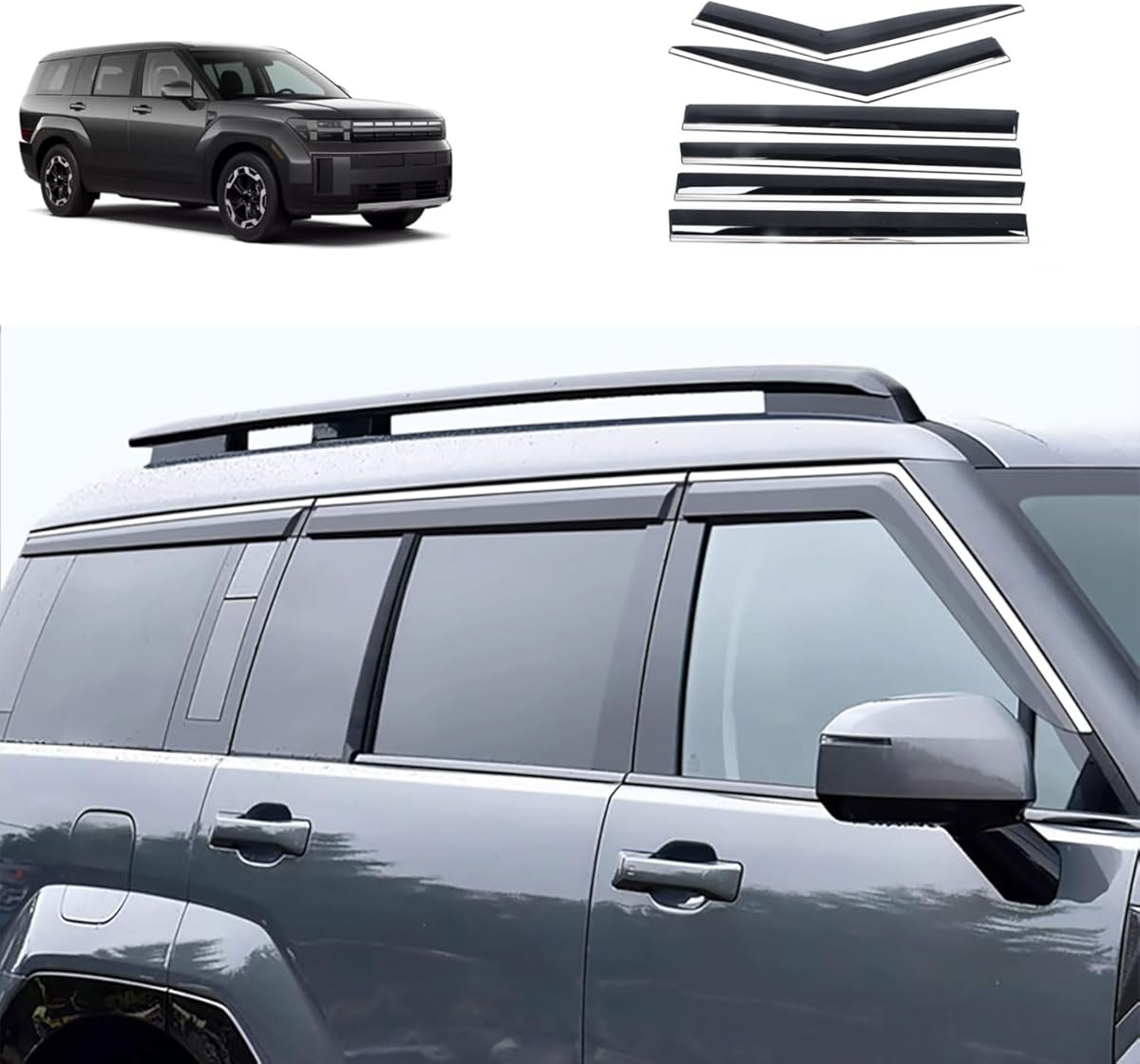 Side Window Deflector Visors Compatible with Hyundai Santa Fe 2024 2025 Acrylic Smoke Tinted Sun Rain Wind Guards Shield Vent Cover Exterior Car Accessories 6PCS
