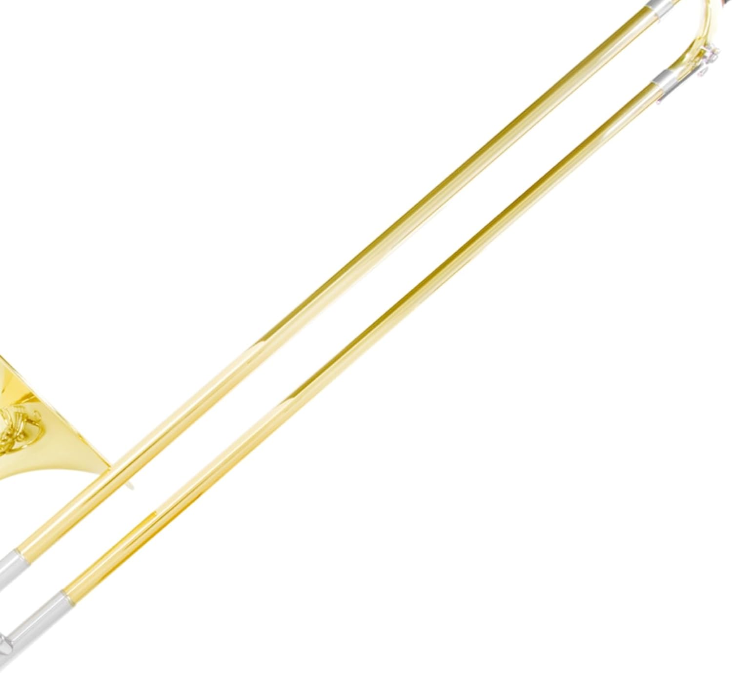 Cecilio Intermediate Bb Valve/Slide Trombone, Brass Trombone Instrument with Mouthpiece, White Gloves, Cleaning Kit, Golden