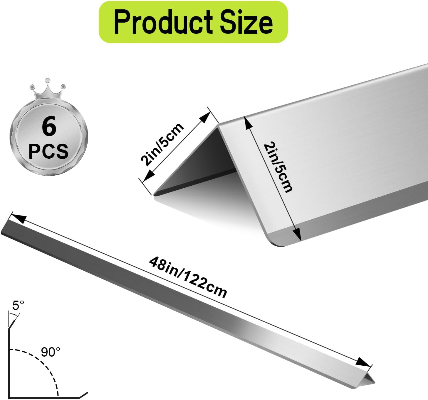 Stainless Steel Wall Corner Guards 2 x 2 x 48 inch, Pack of 6 L-Shape Metal Wall Corner Protectors 304 Steel Corner Trim with 90-Degree Angle for Wall Protection and Decoration