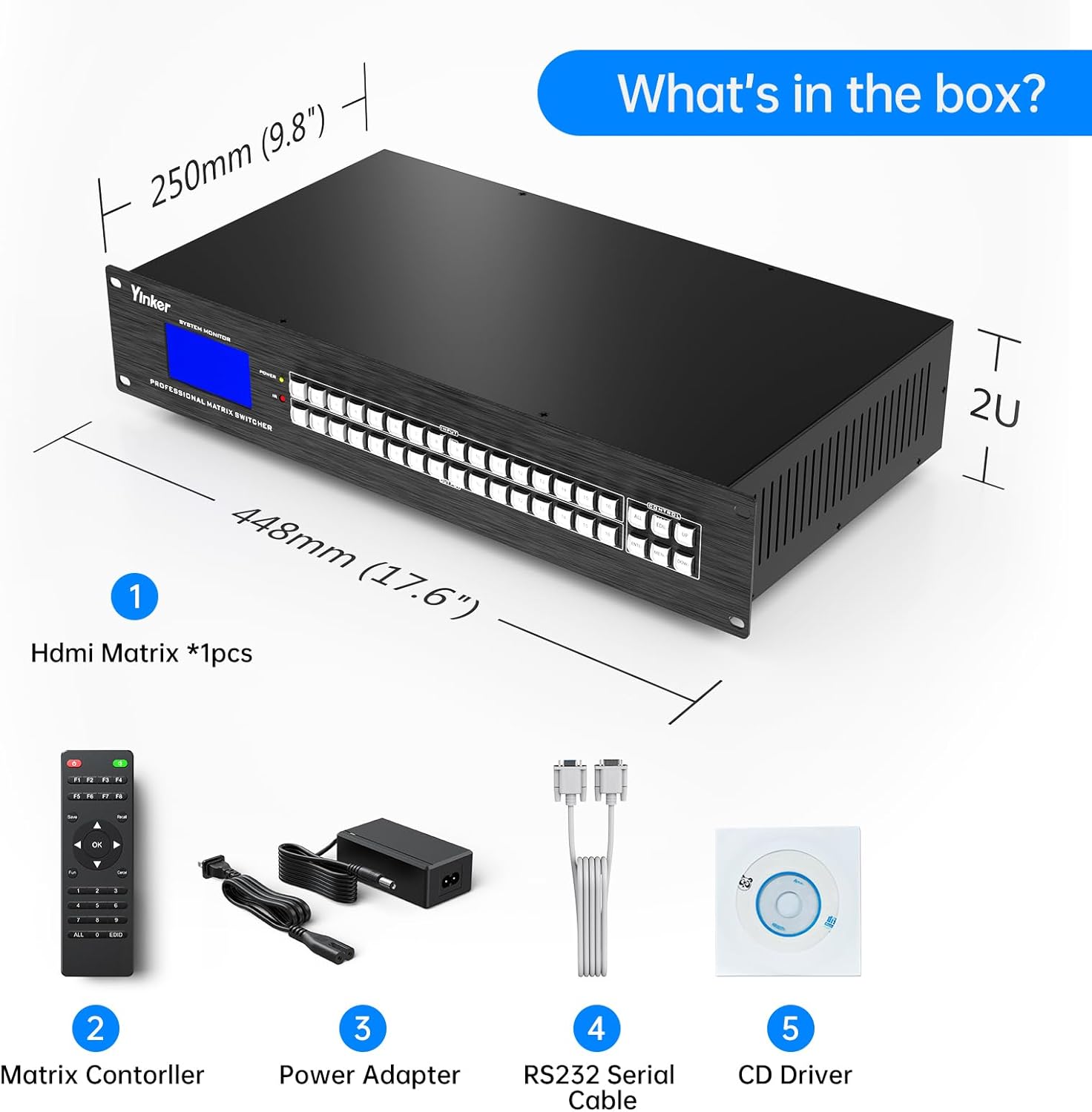4K 16x16 HDMI Matrix 16 in 16 Out【Web Control】, 4K@30Hz HDMI Switcher Splitter Support Rack-Mount, EDID, HDCP, IR Remote Control, RS232, LAN Port, GUI