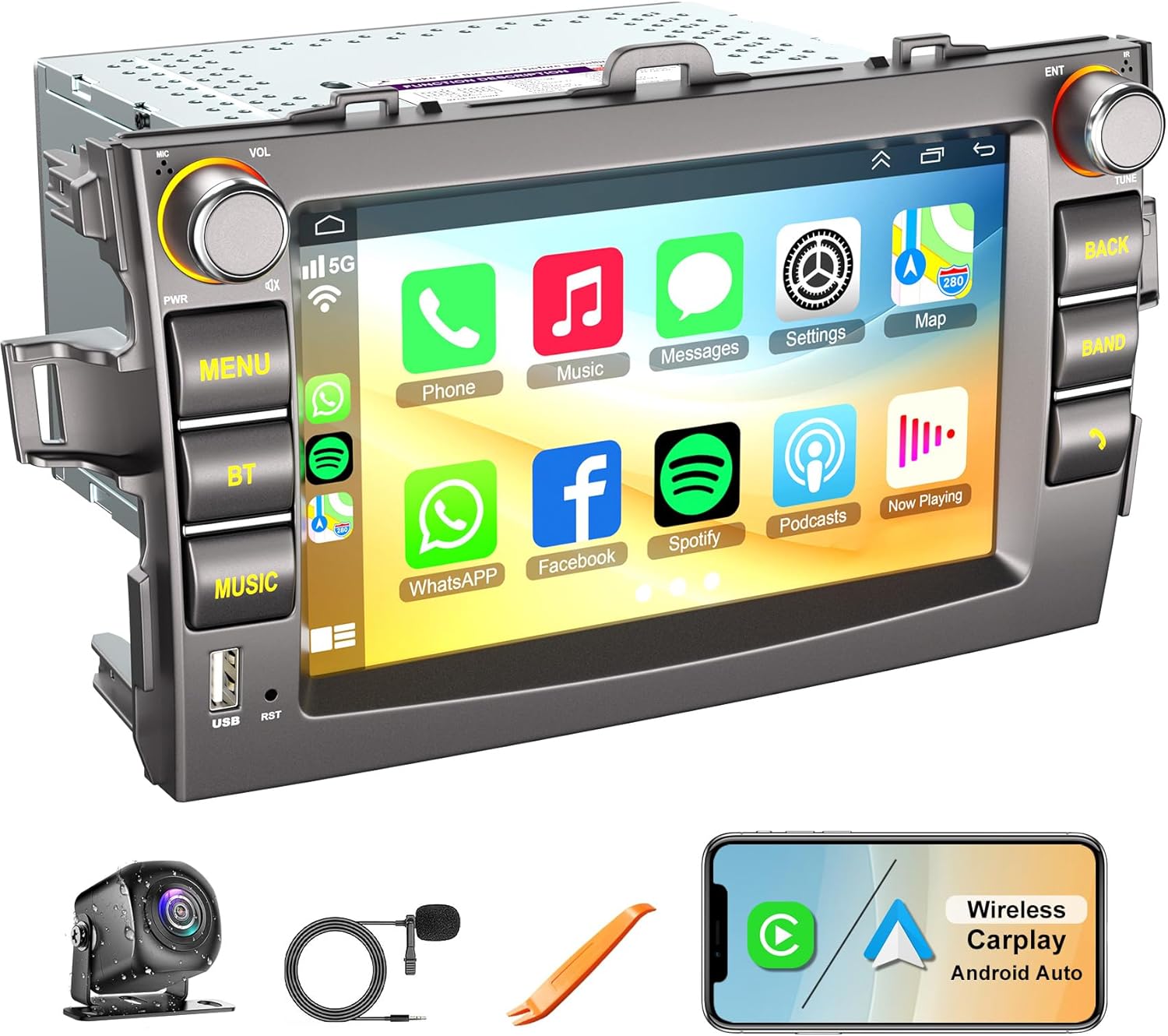 New Upgrade Car Radio for Toyota Corolla 2009-2013,8 Inch Corolla Touchscreen Support Wireless Carplay&Android Auto Backup Camera, Bluetooth & Voice Control, Mirror Link, Subwoofer,SWC, AM/FM Radio