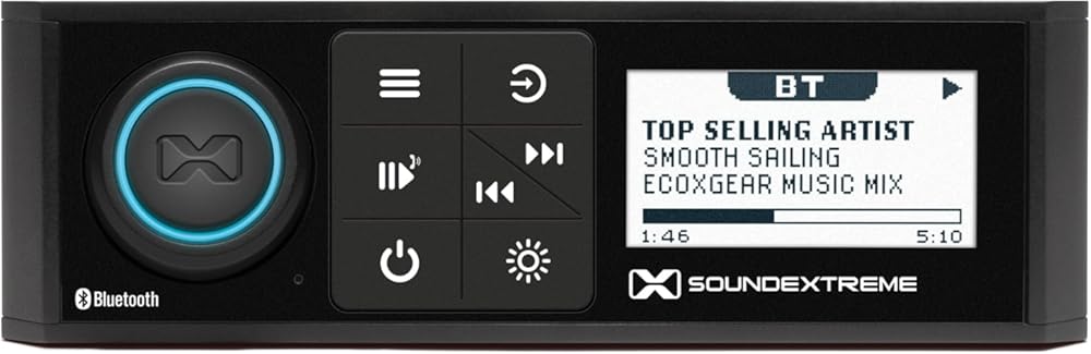 SoundExtreme by ECOXGEAR Marine AM/FM Stereo Receiver 200-Watt Waterproof Bluetooth Powersports with Built-in 4 Zone LED Controller (Single DIN Style)