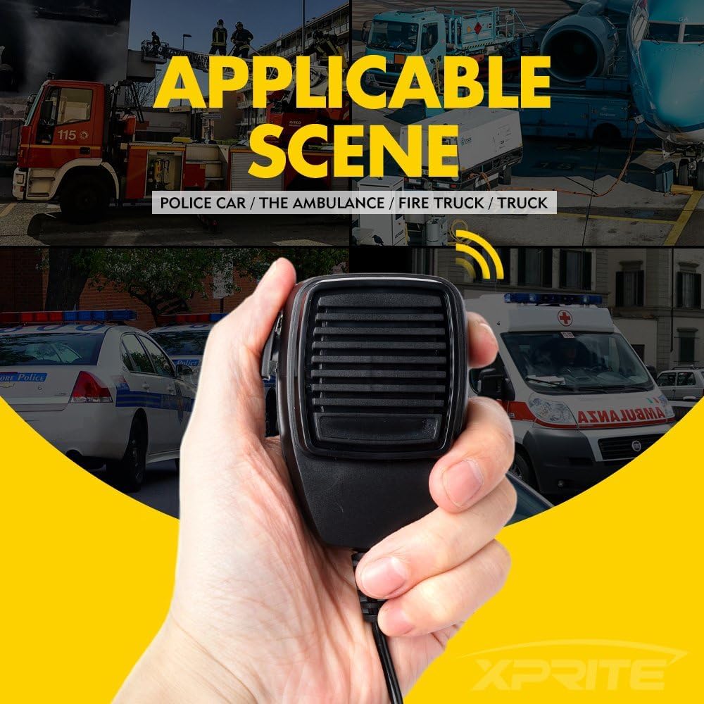 Xprite 8 Tones 200 Watt Emergency Warning Siren Extra Slim Speaker PA System Kit w/Handheld Microphone & 2 Lights Control Switches