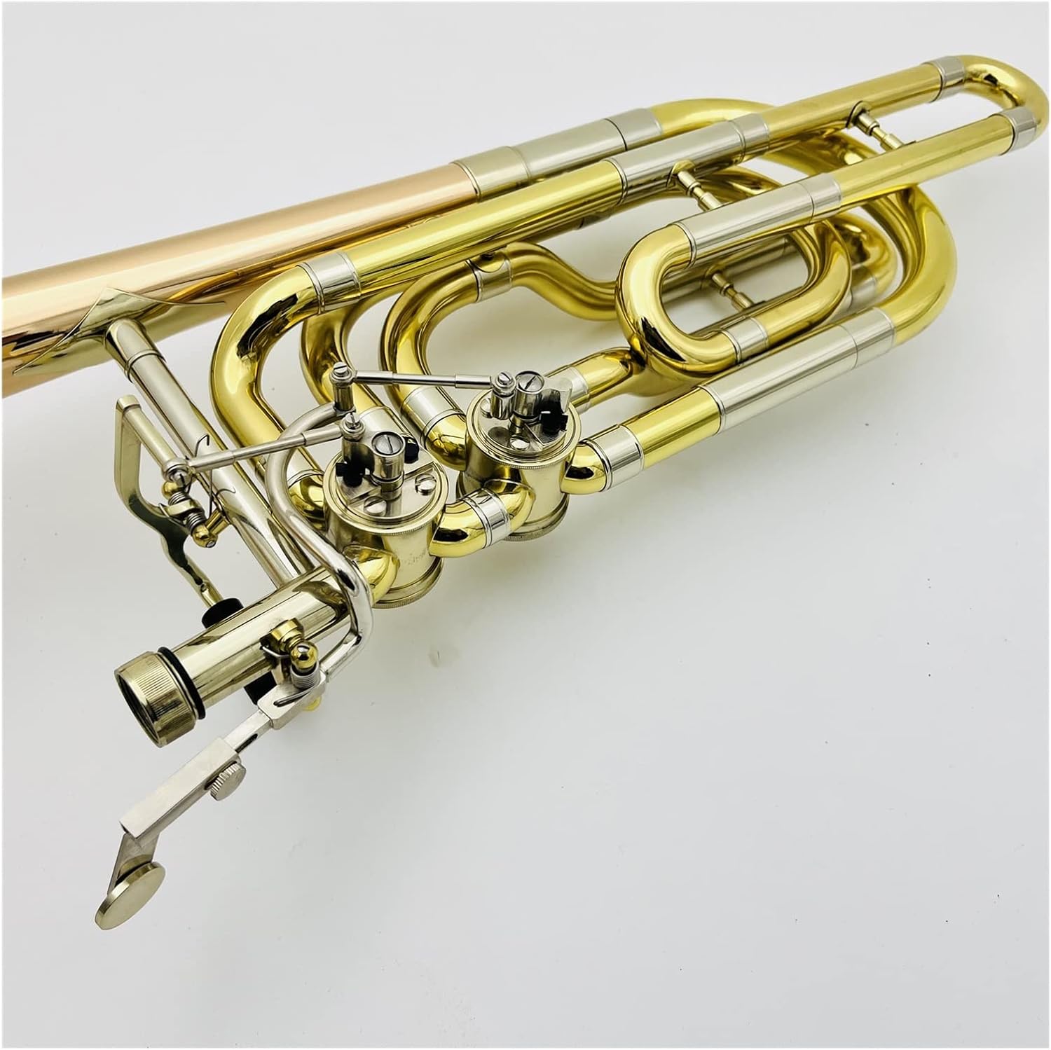 FLFL Student Trombone Bb/f Trombone Two-Piston Two-Color Phosphor Bronze Brass Plated Professional Musical Instrument with Case
