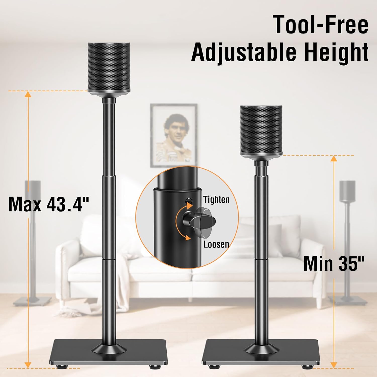 ELIVED Speaker Stands for Sonos Era 100, Long Arm TV Wall Mount for Most 32-75 Inch TVs, 37.9 Inch Long Extension Corner TV Mount 99 lbs. Max VESA 600x400mm