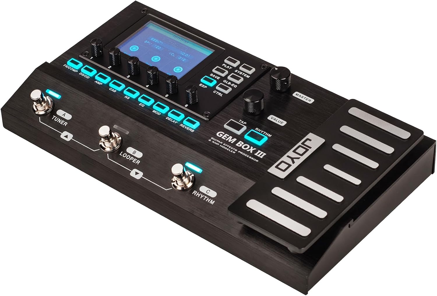 JOYO Guitar Multi Effect Processor with Expression Pedal with 157 Effect, 61 Preamp Modeling, 40 Drum Machine, IR Cab Simulation, Looper, Tap Tempo (GEM BOX III)