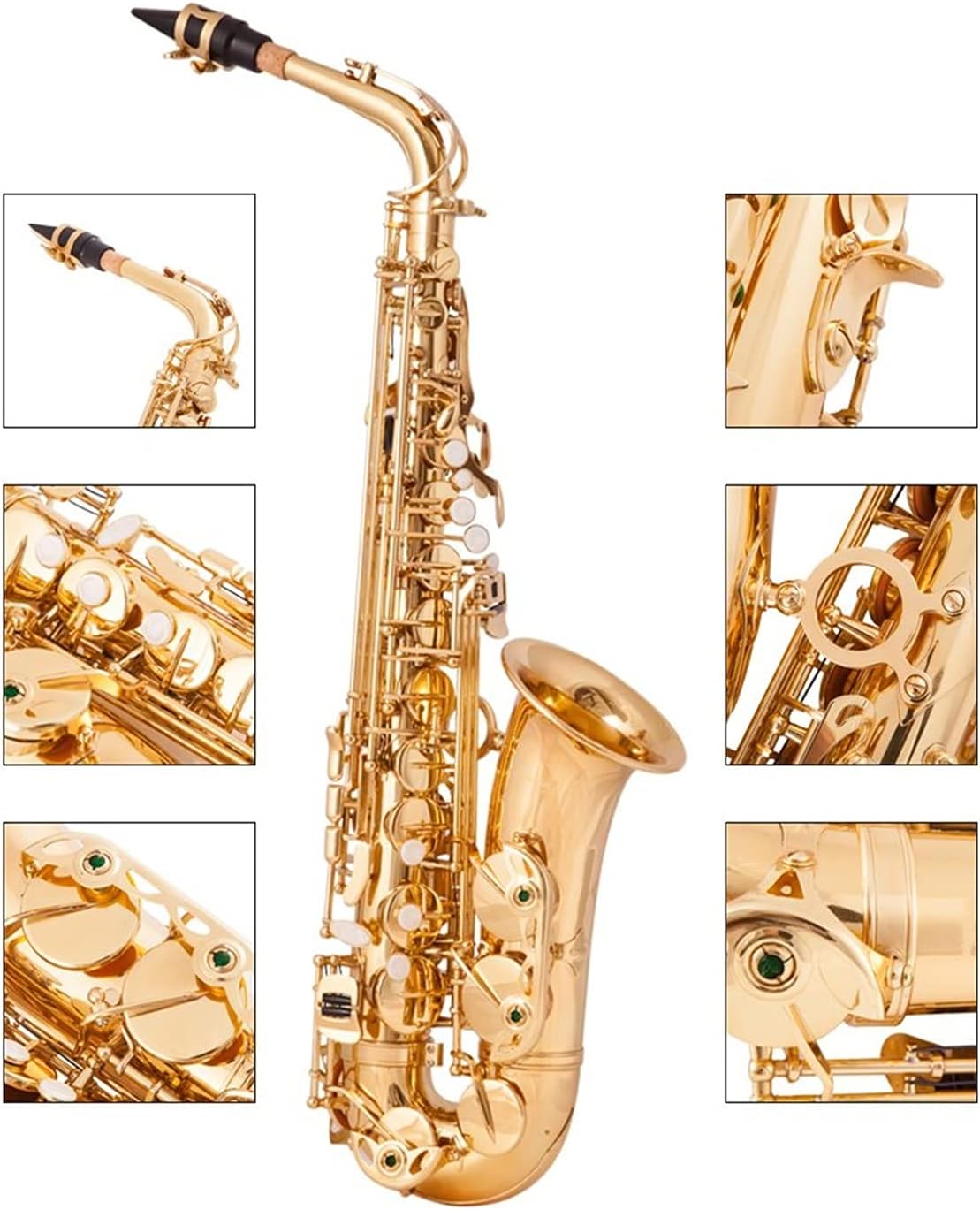 EB Alto Saxophone Brass Gold Lacquer Music Instrument E Flat Sax with Case Accessories Student Saxophone (Color : Golden)