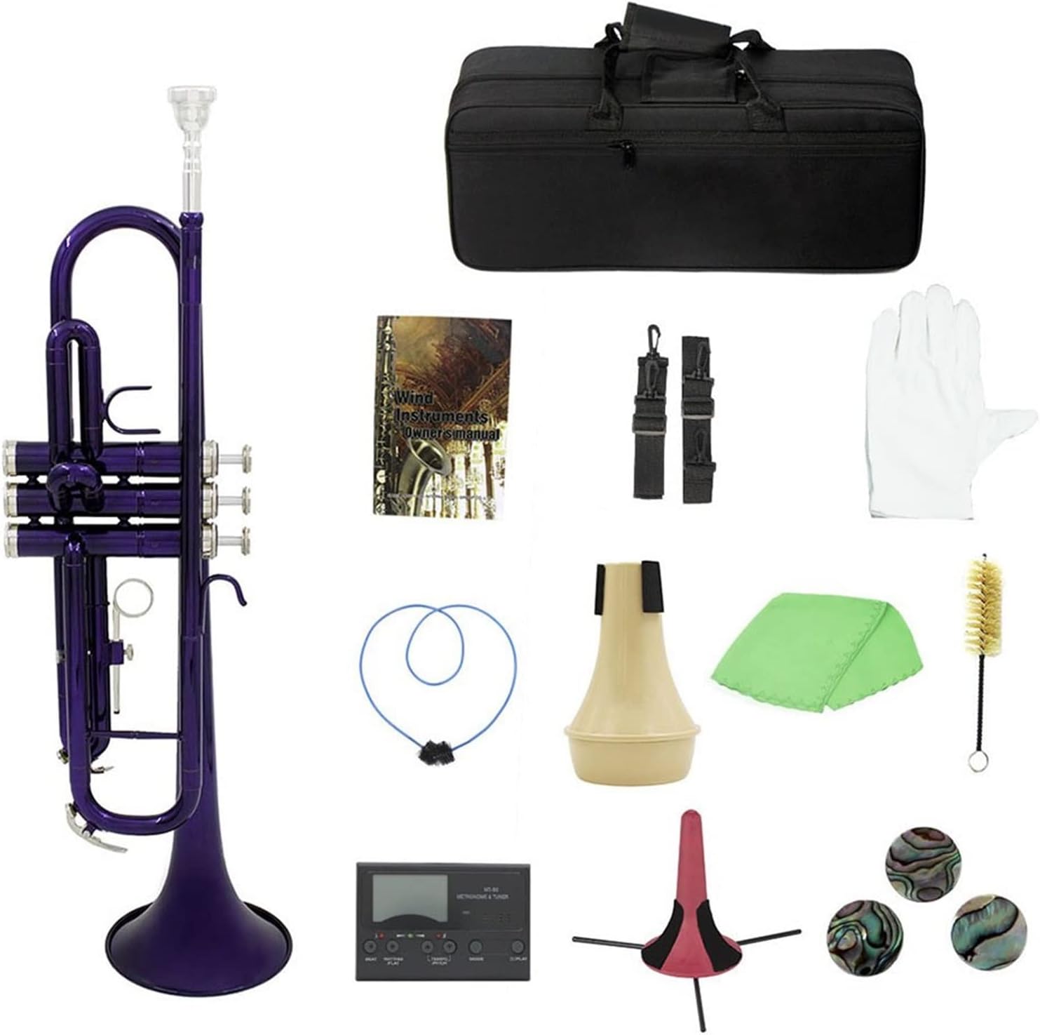 Trumpets Beginner Bb B Flat Trumpet Brass with Mouthpiece Carry Bag Tuner Mute Trumpet Stand Gloves Cleaning Tools Wind Instrument Trumpet Set (Color : Dark Purple)