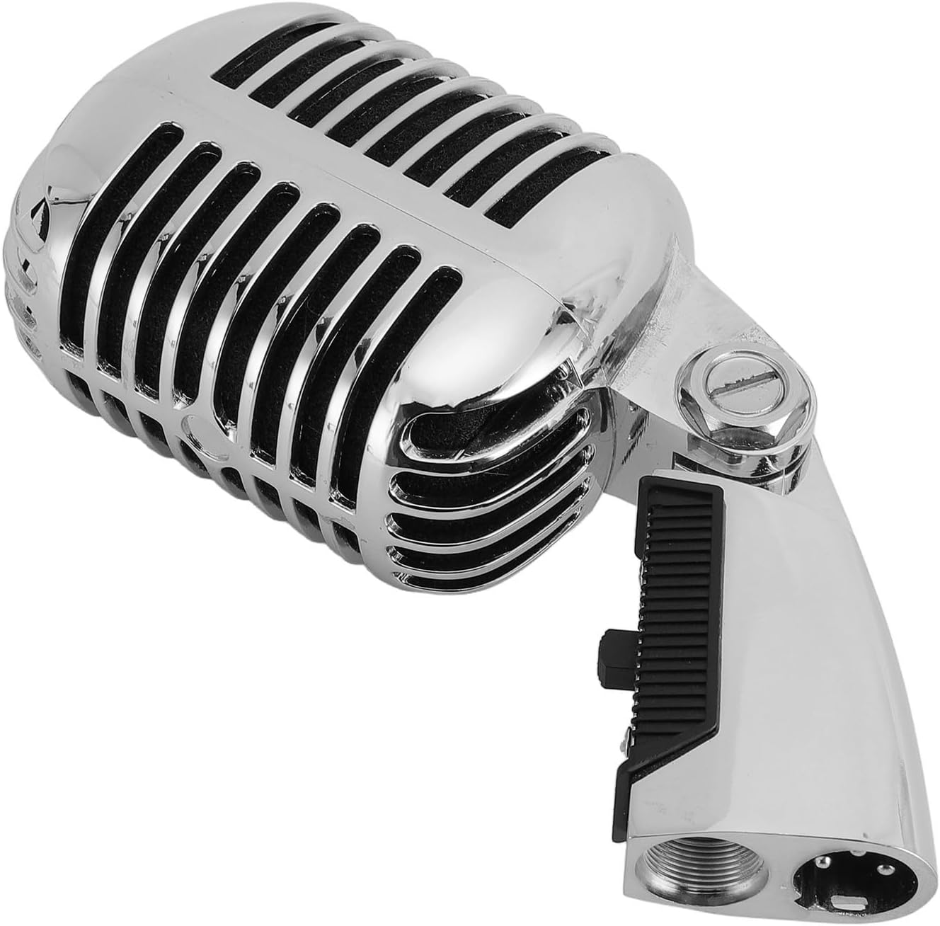 Heayzoki Retro Dynamic Vocal Microphone, Vintage Cardioid Directional Mic with Rack, Zinc Alloy Dynamic Vocal Microphone for KTV (Silver)