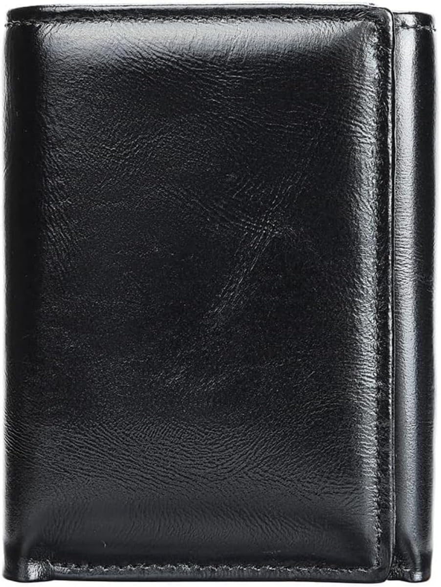 Genuine Leather Wallet Trifold Slim RFID Blocking Large Capacity Multi Card Slots Ultra Thin Easy Carry Front Pocket for Men (Black)