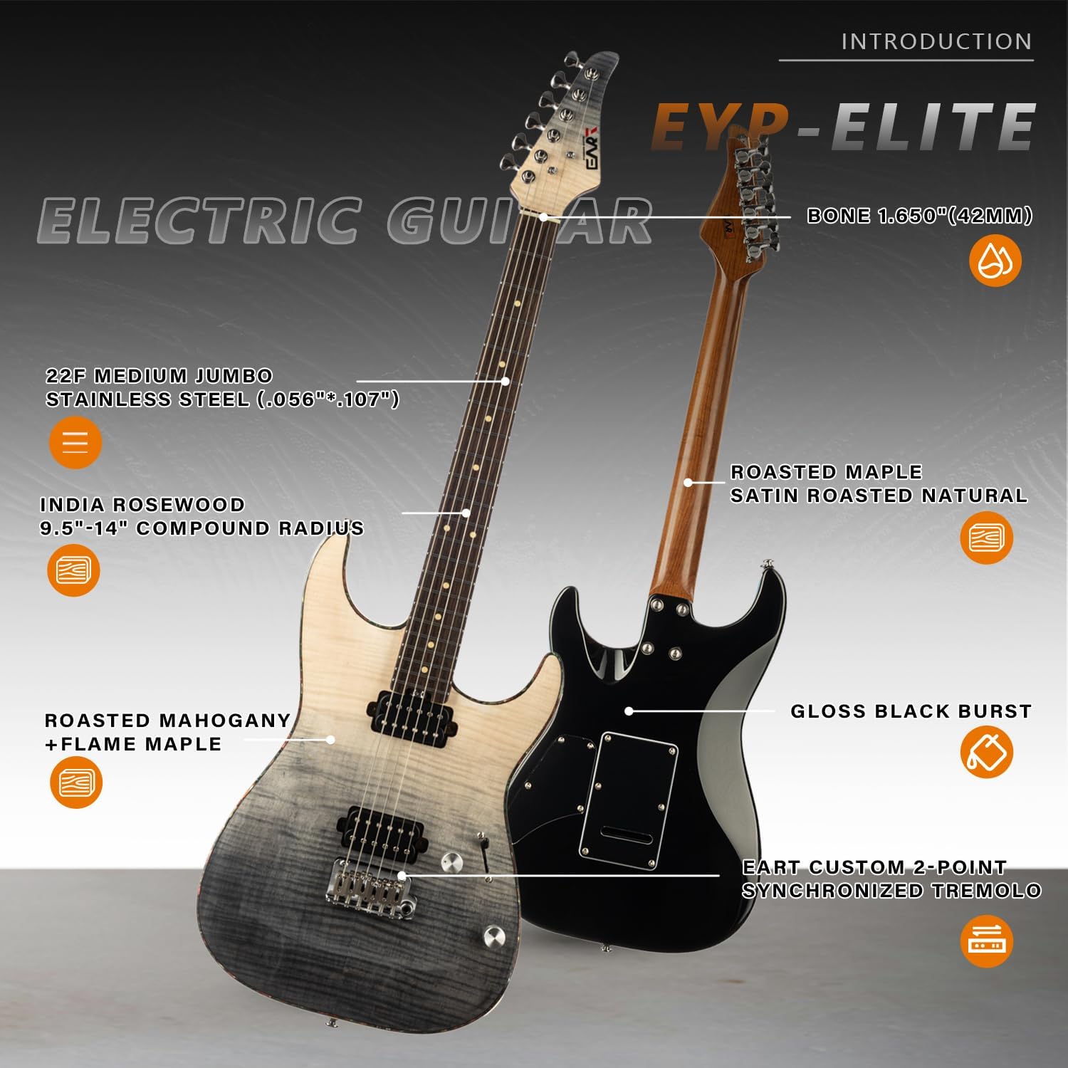 EART EYP-Elite Soild Body Electric Guitar with Roasted Mahogany Custom Artones-HBC115 Pickups NK-Arch-Top Body,Gloss Body Electric Guitar