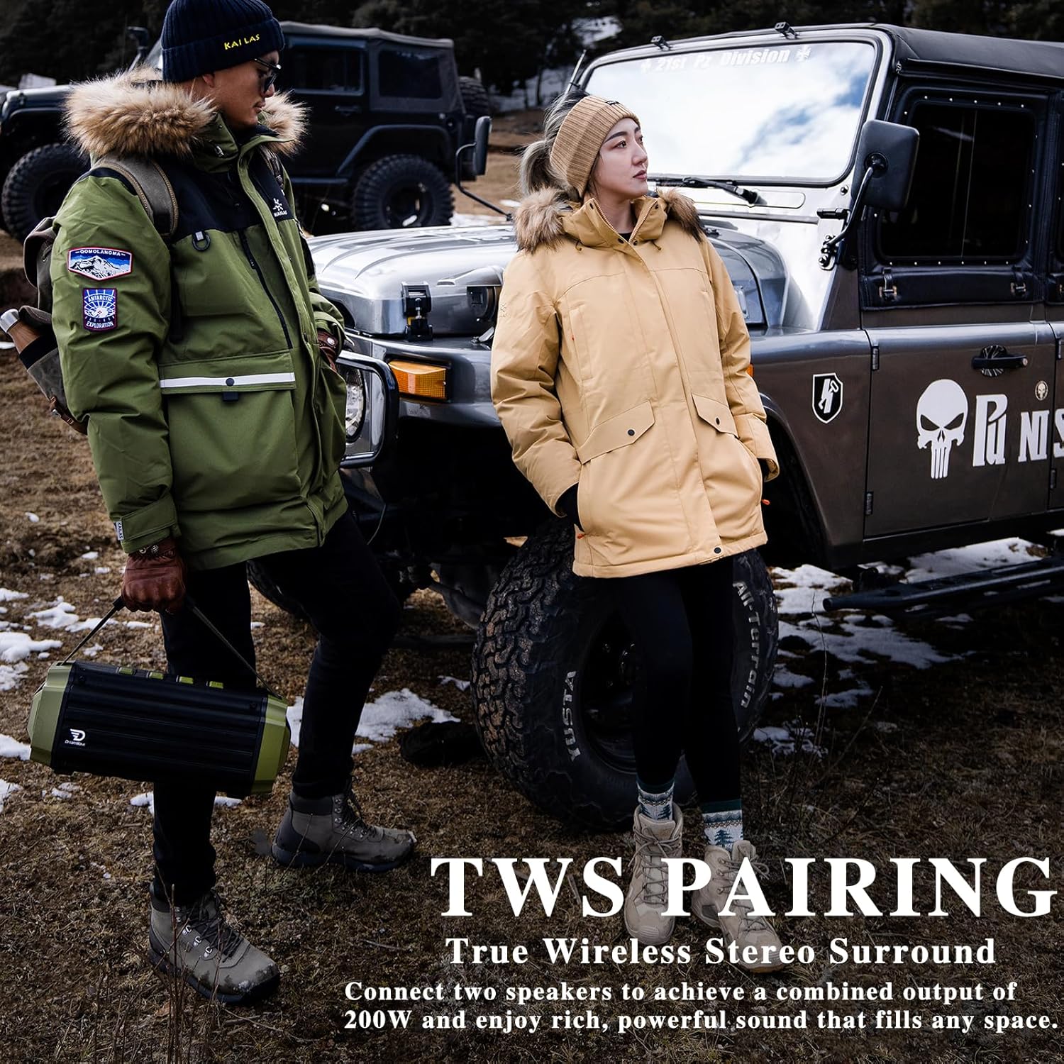 Dreamwave Tremor III Outdoor Bluetooth Speaker, 100W 107dB Loud, HiFi Sound, deep bass, Loud Stereo, IP66 Waterproof and Shockproof, Portable Wireless, Perfect for Camping, Backyard (Army Green)