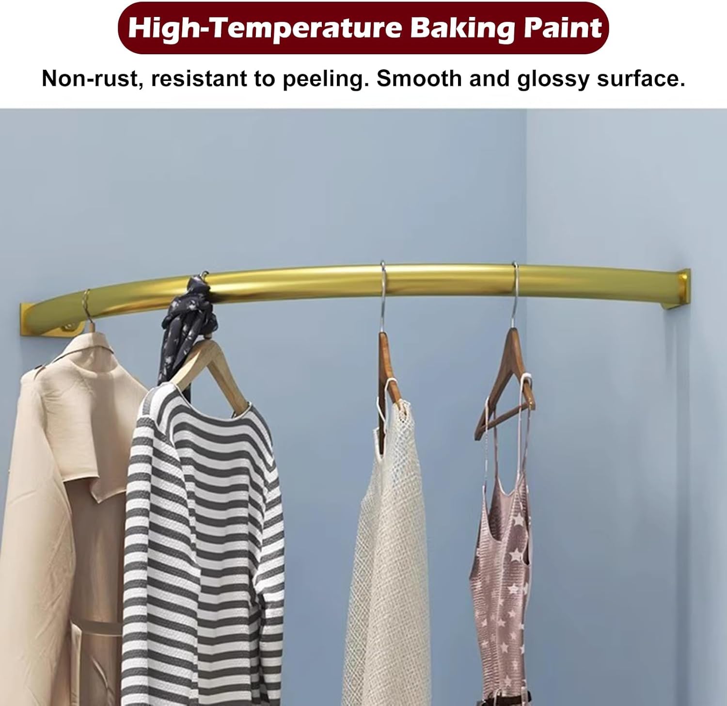 Corner closet rod hanger, Curved closet bar for hanging clothes, no-drilling Wardrobe tube, closet pole garment storage clothes rack(Gold,100 x 100 cm (39 3/8 x 39 3/8