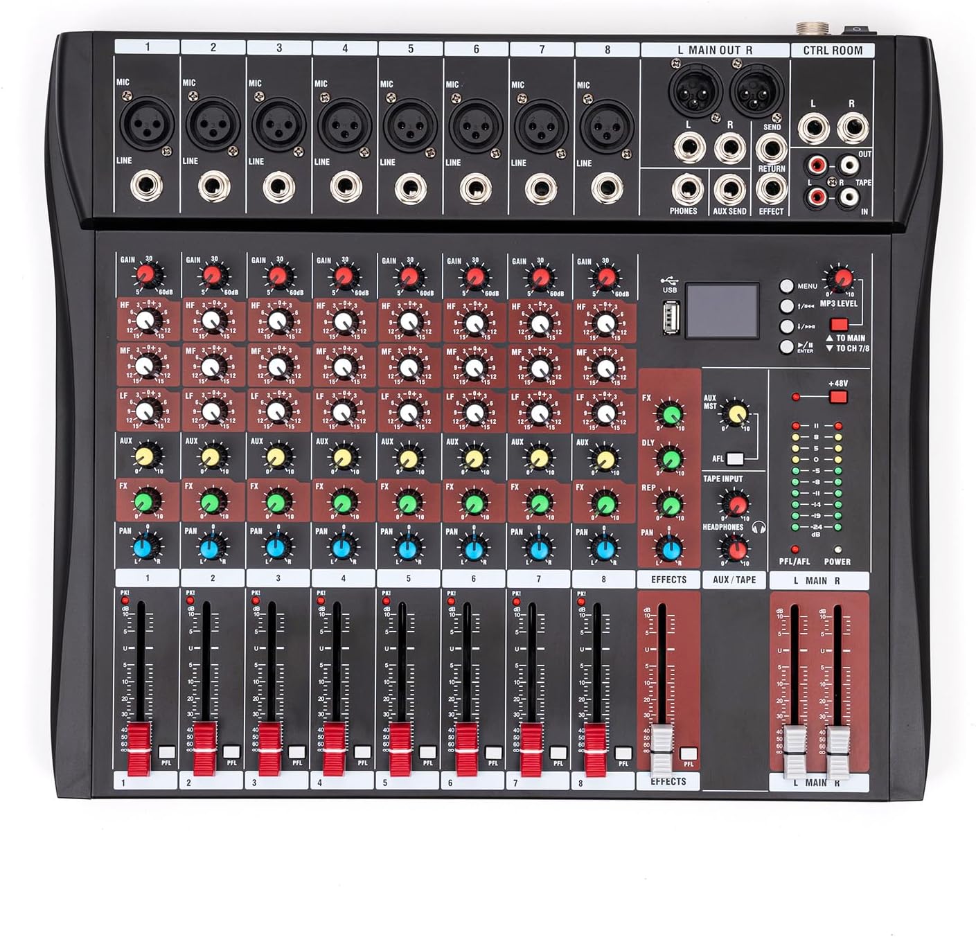 Professional Mixer Sound Board Console 8 Channel Bluetooth Live Studio Audio Mixer Bluetooth USB Interface Input Power Stereo DJ Power Mixer (8 Channel)