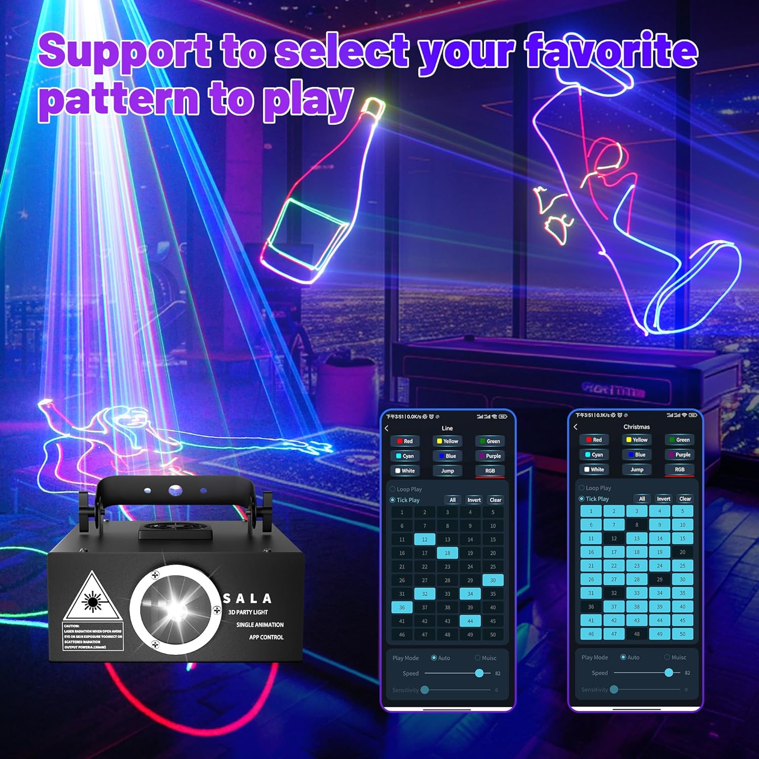 DJ Laser Light with App Control, 3D Animation Laser Projector for Party, Supports Custom Drawings, Text Playback, Personalized Programming, Sound Activated Laser Machine for Stage, Disco, KTV, Bar